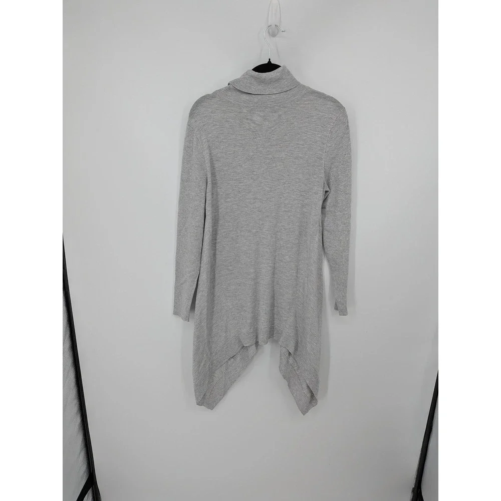 Chicos Tunic Sweater Women Small Gray Cashmere Blend Asymmetric Hem Turtleneck